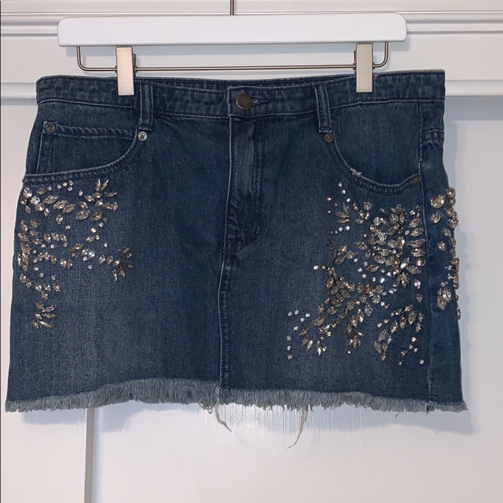 free people crystal embellished denim mini skirt